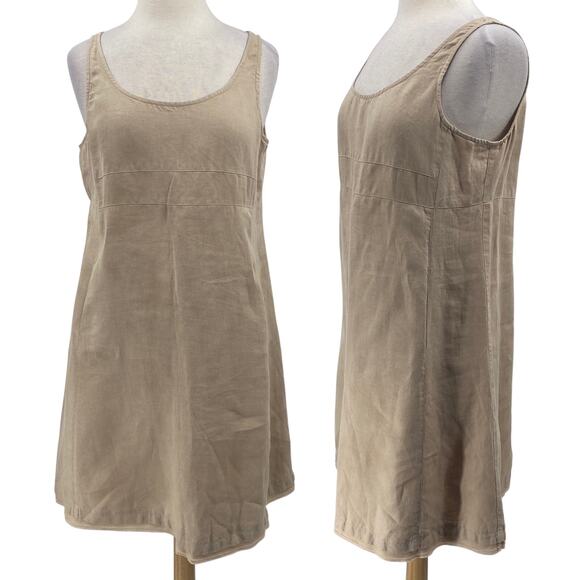 Eileen Fisher Linen Mini Dress Sleeveless Shift Tiered Hem Beige Petite Womens L - Picture 1 of 9
